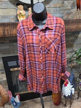 NWT Cato Plaid Snap Front Tunic Shirt